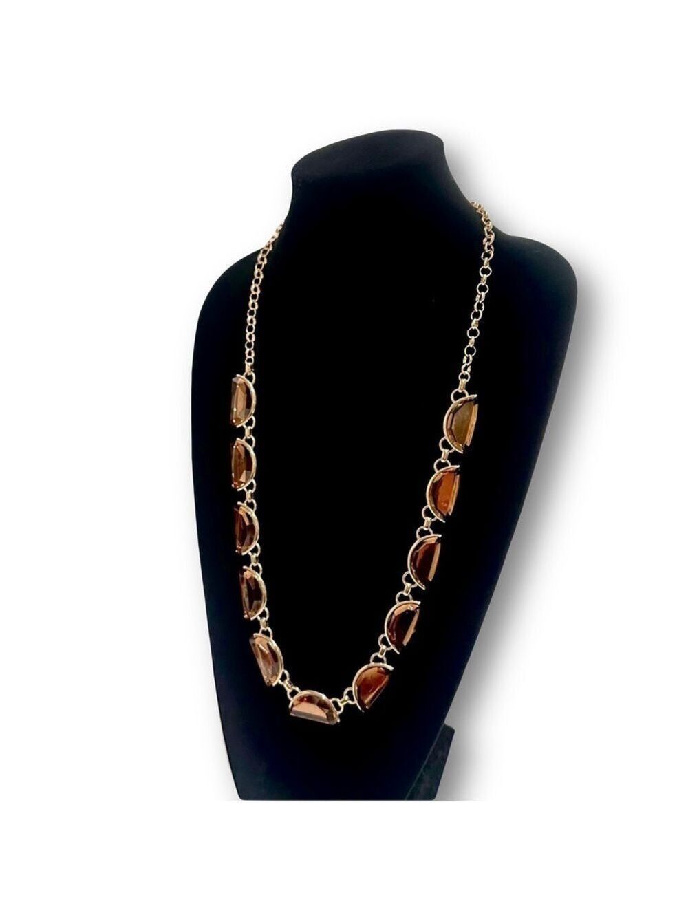 COLDWATER CREEK Brown Crystal Crescent Long Gold Necklace | NWT - Picture 7 of 8